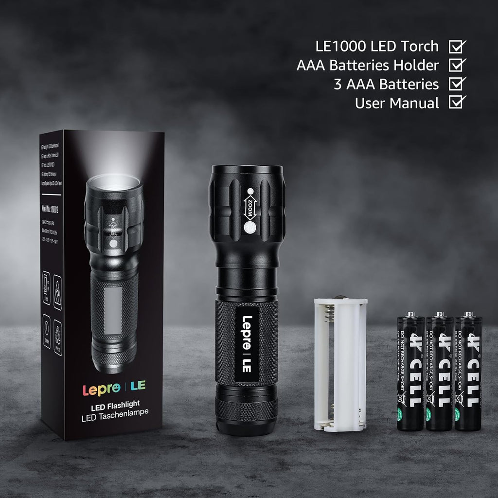 Lepro Lighting Ever LED Flashlight, High Lumens Waterproof Adjustable Focus