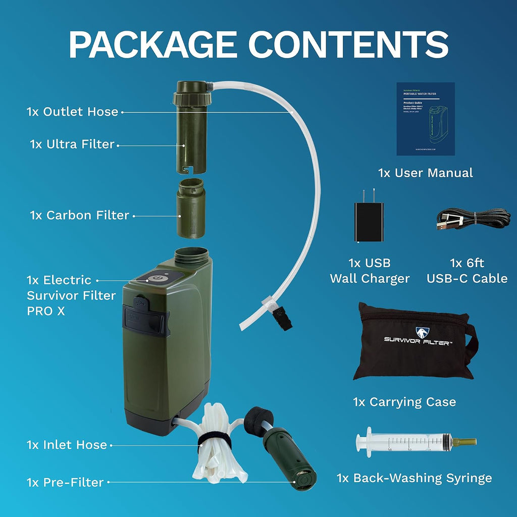 Survivor Filter PRO X Electric Portable Water Filter for Camping & Survival