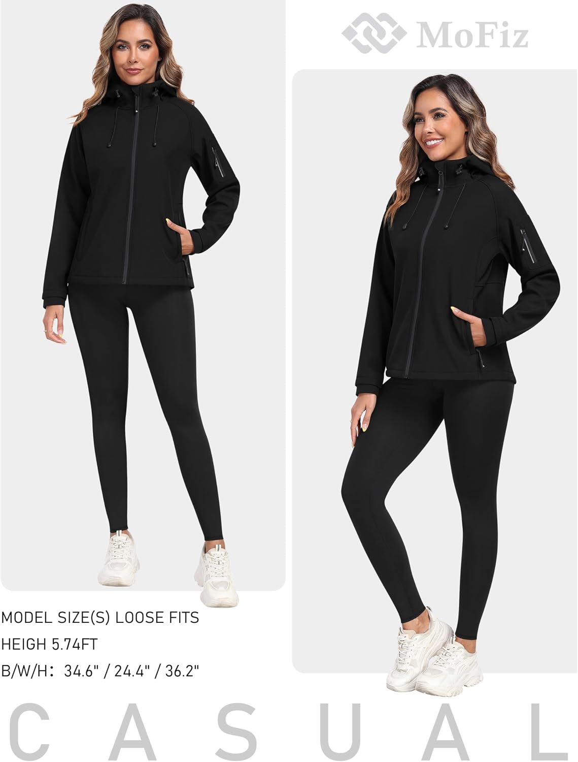 MoFiz Women's Softshell Jacket Waterproof Hooded Fleece Lined Rain Coat