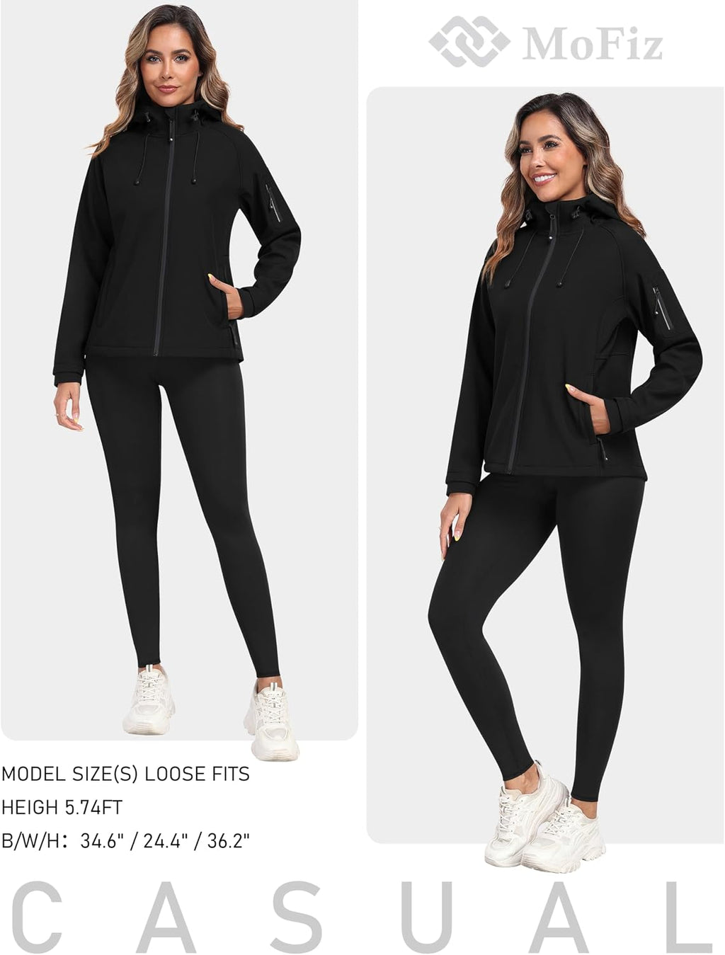 MoFiz Women's Softshell Jacket Waterproof Hooded Fleece Lined Rain Coat