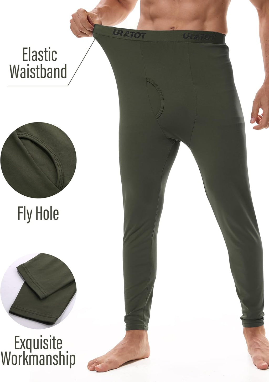 URATOT Men's Thermal Underwear Bottom Fleece Long Johns for Men Soft Warm Base Layer Thermal Pants for Cold Weather
