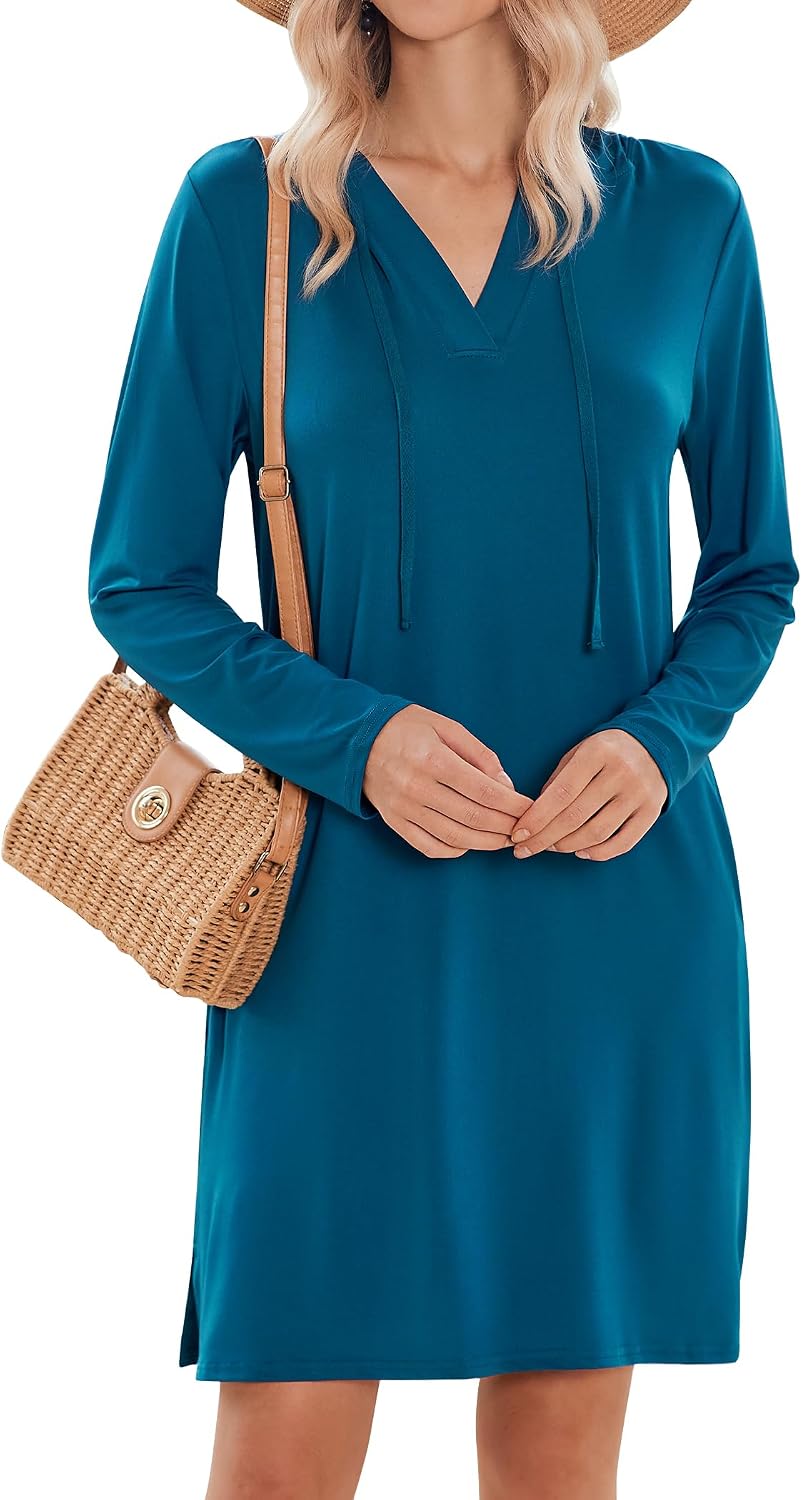 HOTOUCH Womens UPF 50+ Cover-Up Dress Beach SPF Sun Protection Long Sleeve Shirts Dress Lightweight Athletic UV Hoodie