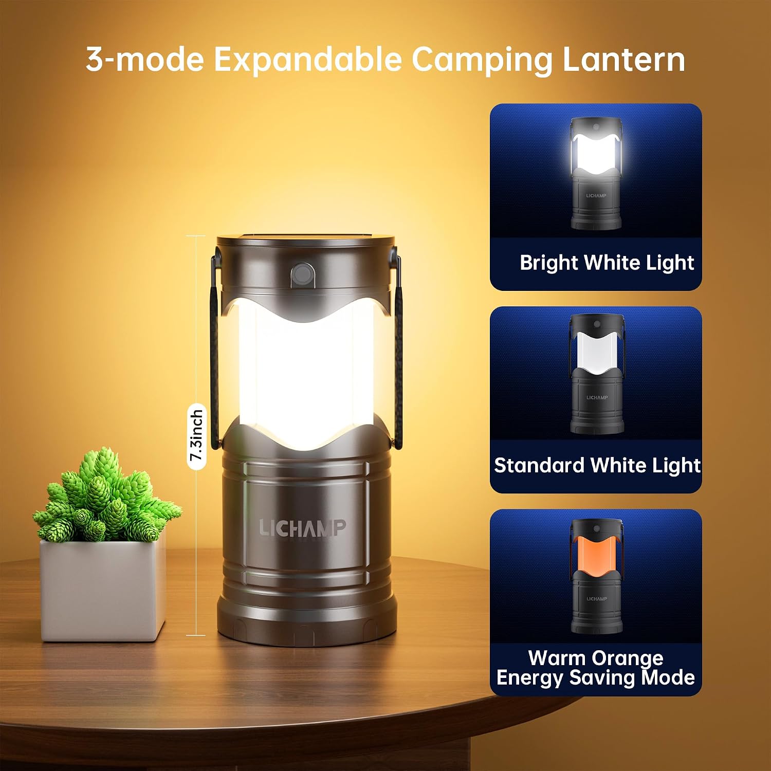 Lichamp 1-Pack Solar Camping Lantern, USB Rechargeable LED Lanterns