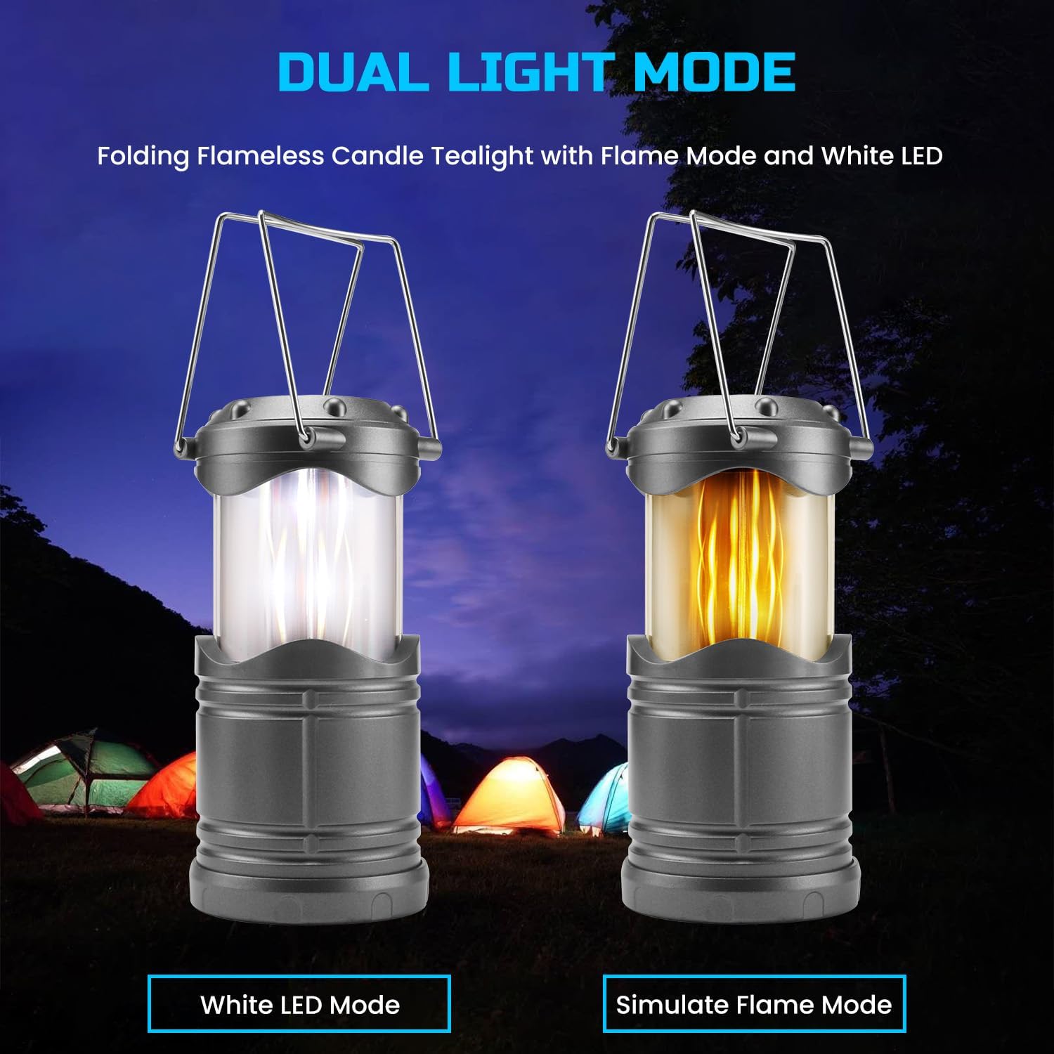 Lichamp 4 Pack LED Camping Lanterns, Dark Gray