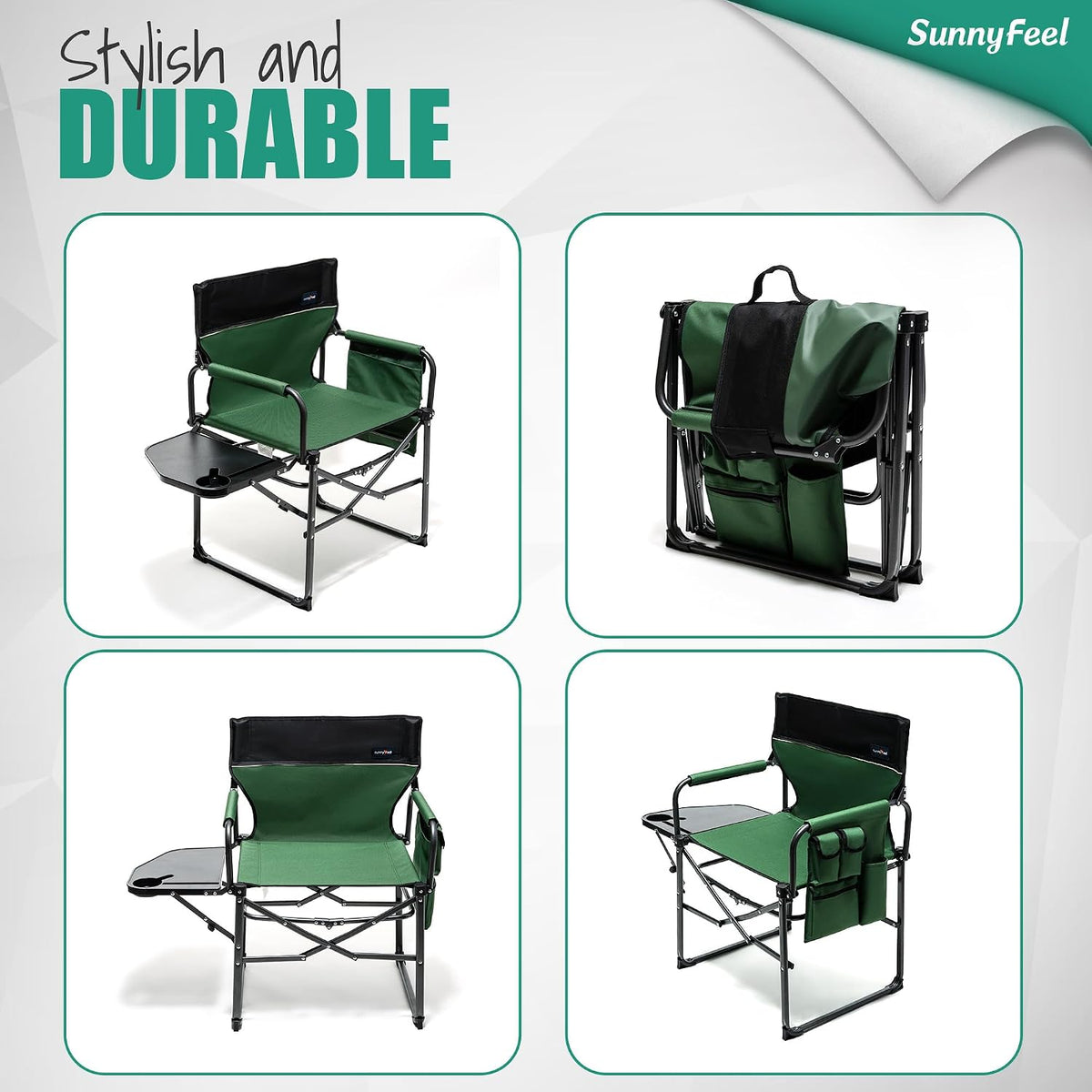 SUNNYFEEL Oversized Camping Chair Portable Directors Chairs with Side Table