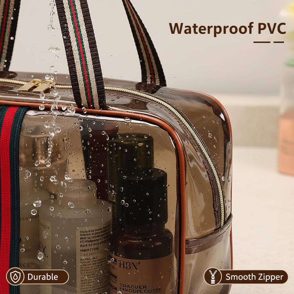 ANIS·KEBBR Retro Clear Makeup Bag, Waterproof Large Zipper Toiletry Organizer for Travel