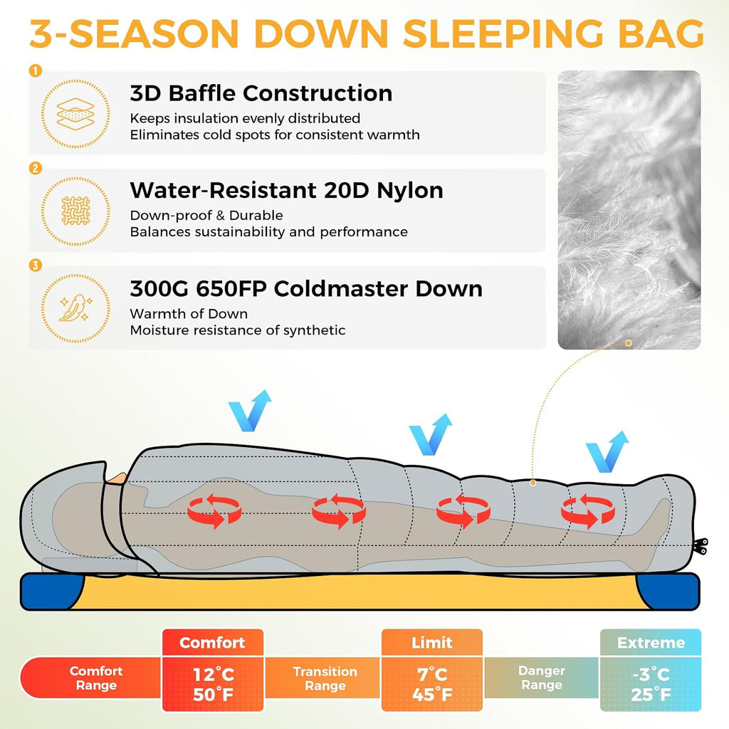 ATEPA Down Sleeping Bag, 650FP / 700FP Recycled, 3-Season