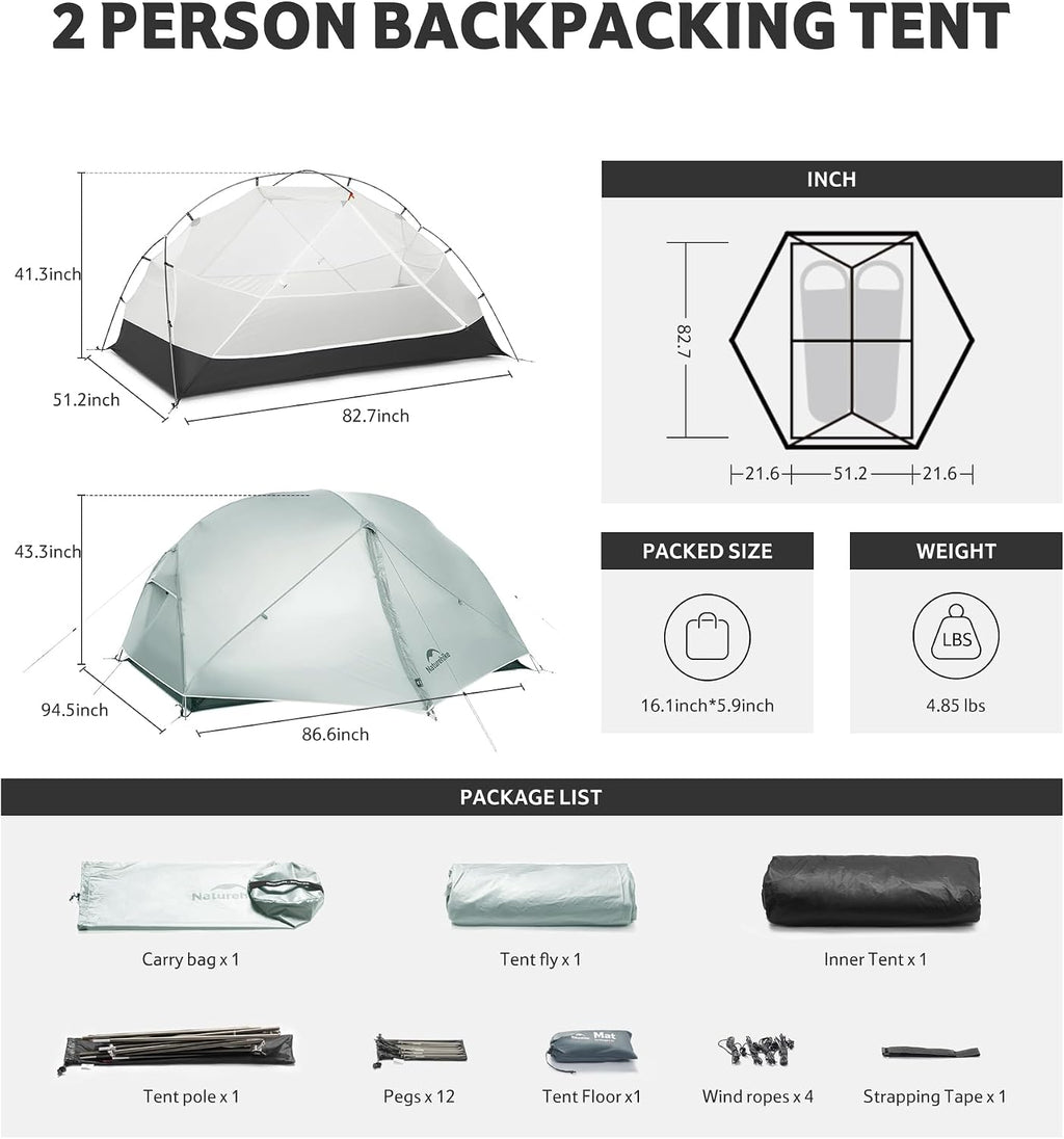 Naturehike Mongar Upgraded 1/2/3 Person Backpacking Tent,Waterproof Lightweight Camping Tent with Footprint