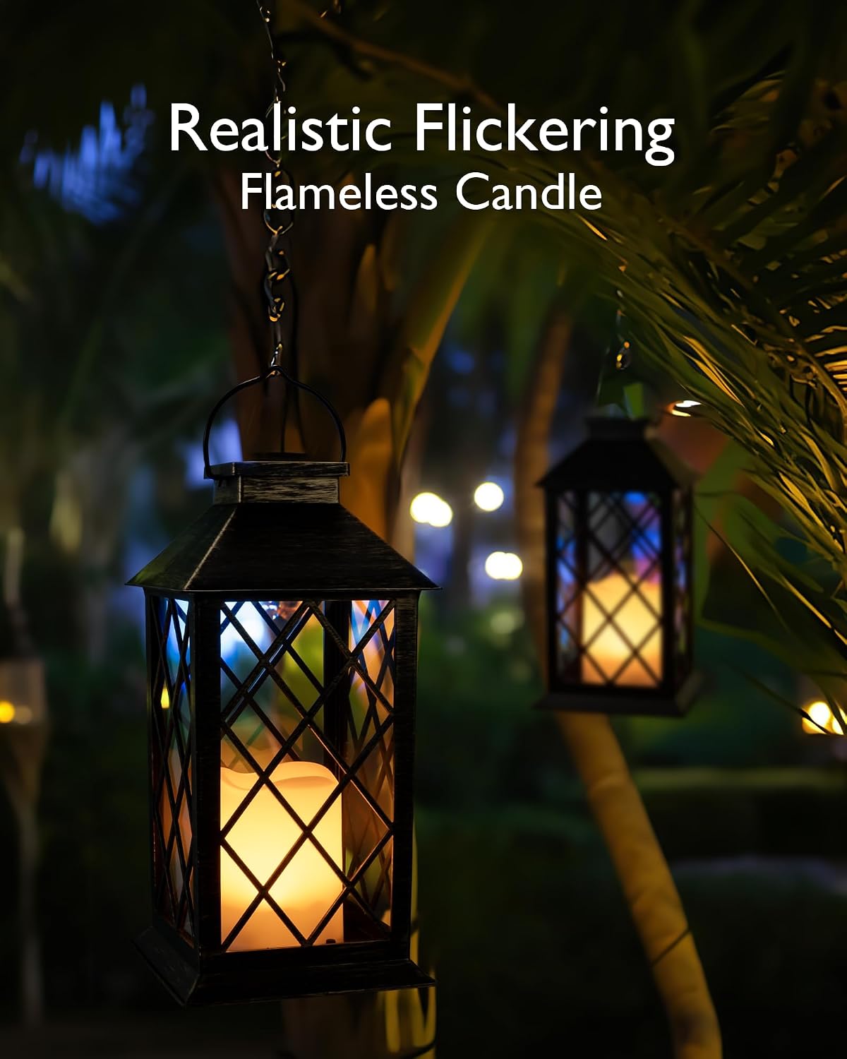 Homemory 2 Pack 13'' Copper Solar Lanterns, Flickering Flame Hanging Lights
