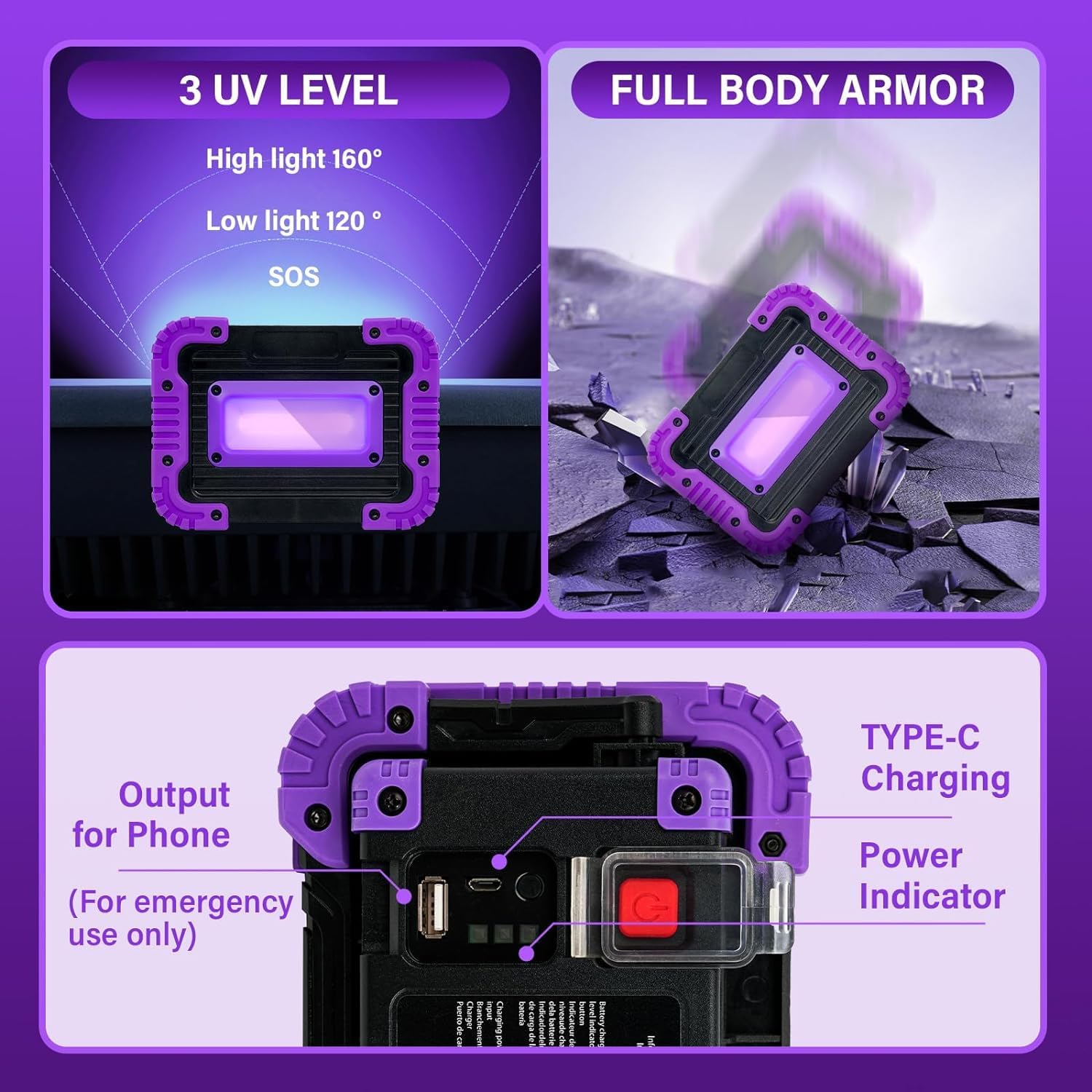 Rechargeable Black Light, Cordless 395nm LED Blacklight for Neon Glow Party