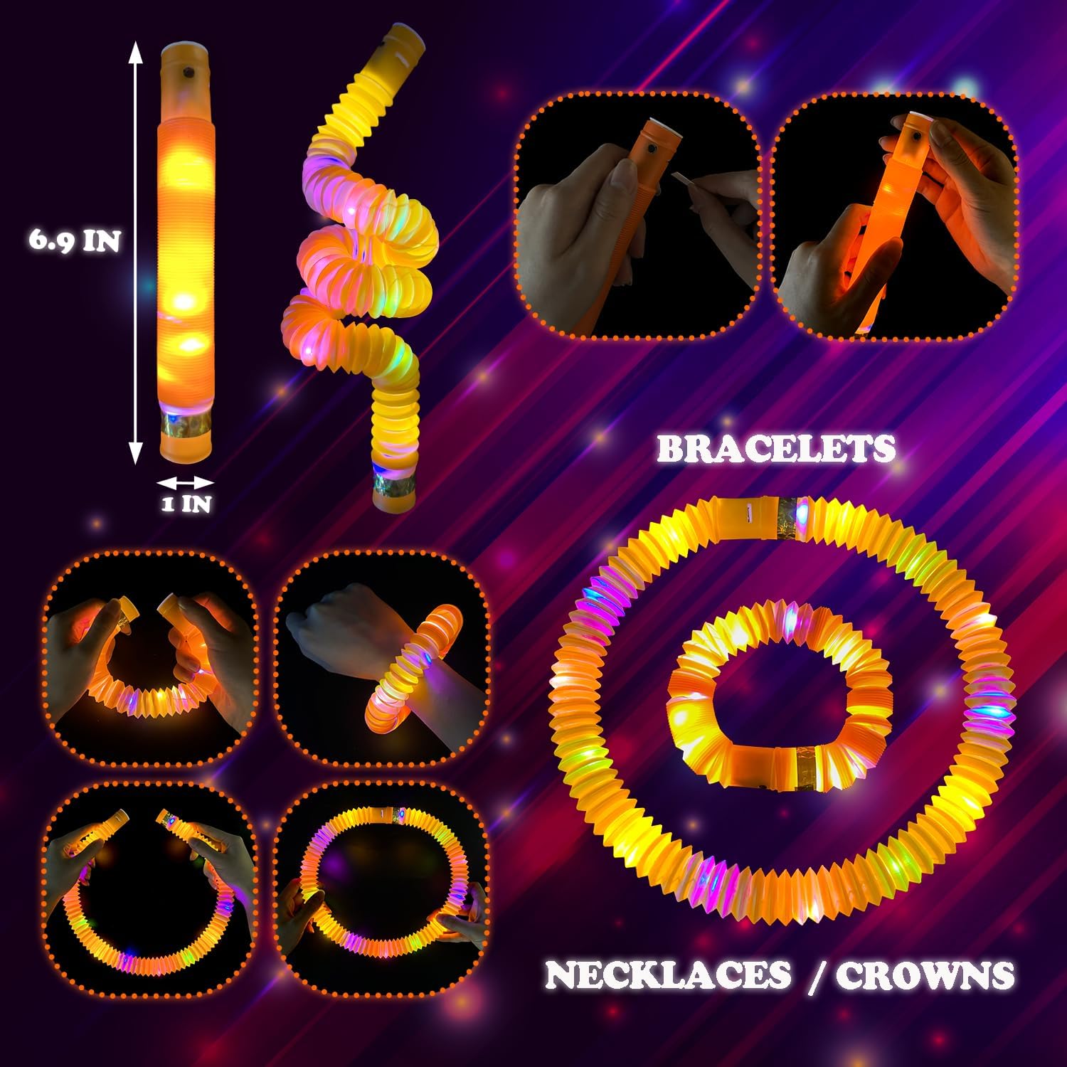 24 PCS Orange Glow Sticks Party Favors Supplies Toys for Kids Adults