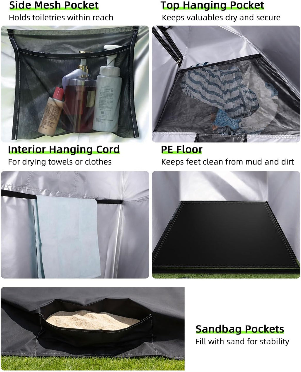 Large Shower Tent, Portable Privacy Tent with Mesh Floor & Carrying Bag