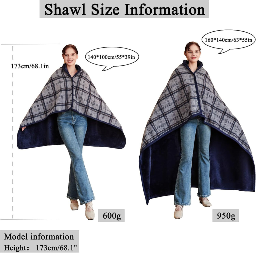 forestfish Fleece Wearable Blanket Oversized, Comfy Lightweight Lap Blanket Poncho Throw With Buttons, 63“x 55” (Navy-gray, Medium(55”x39”))