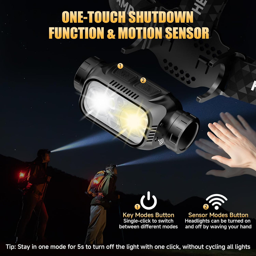 ATDOALL Rechargeable LED Headlamp, 6 Pack Lightweight Head Lamps for Hiking