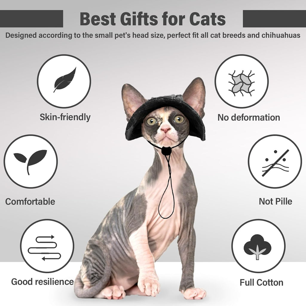DENTRUN Cat Bucket Hat with Ear Hole, Cotton Birthday Bonnet for Small Pets