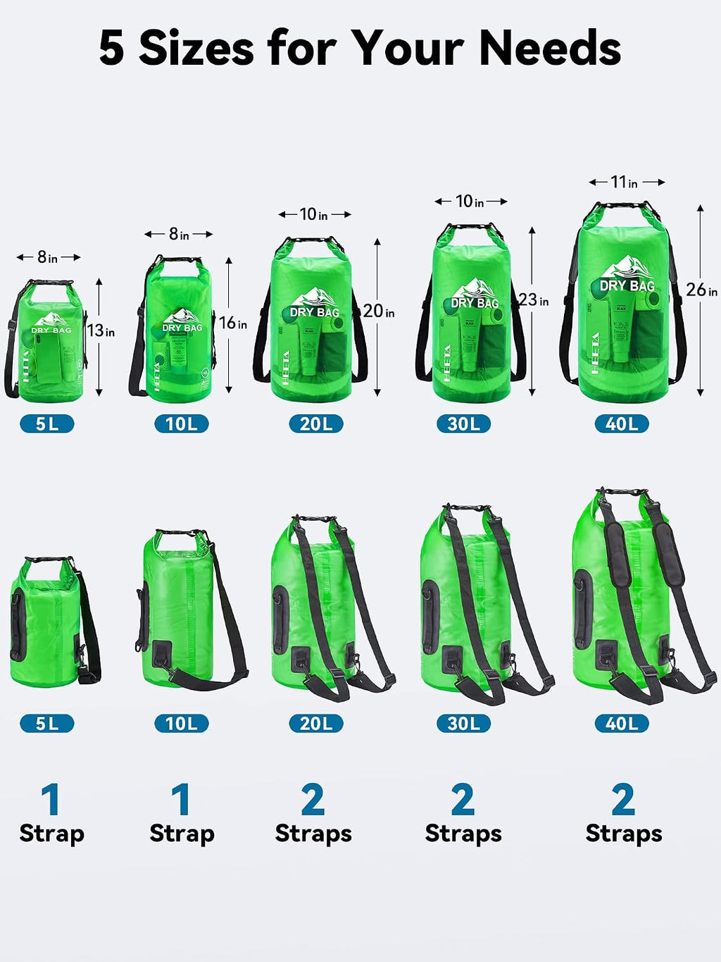 HEETA Dry Bag Waterproof Backpack with Phone Case 5L/10L/20L/30L/40L