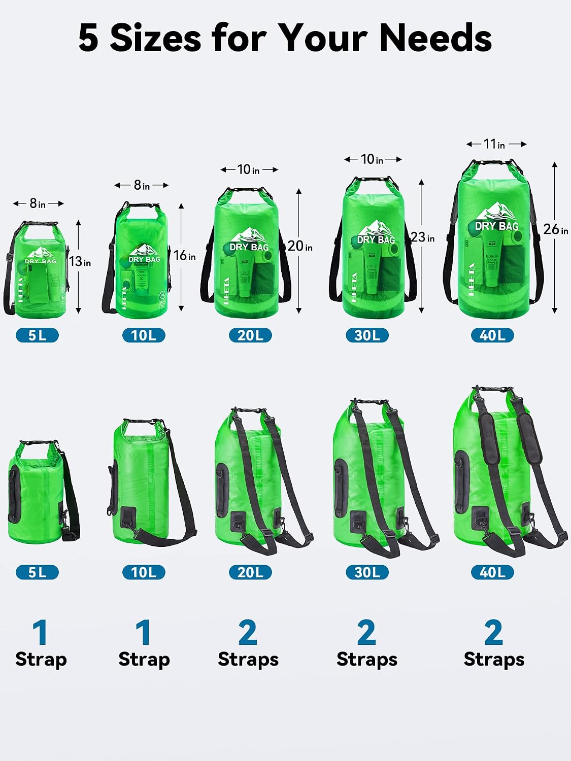HEETA Dry Bag Waterproof Backpack with Phone Case 5L/10L/20L/30L/40L