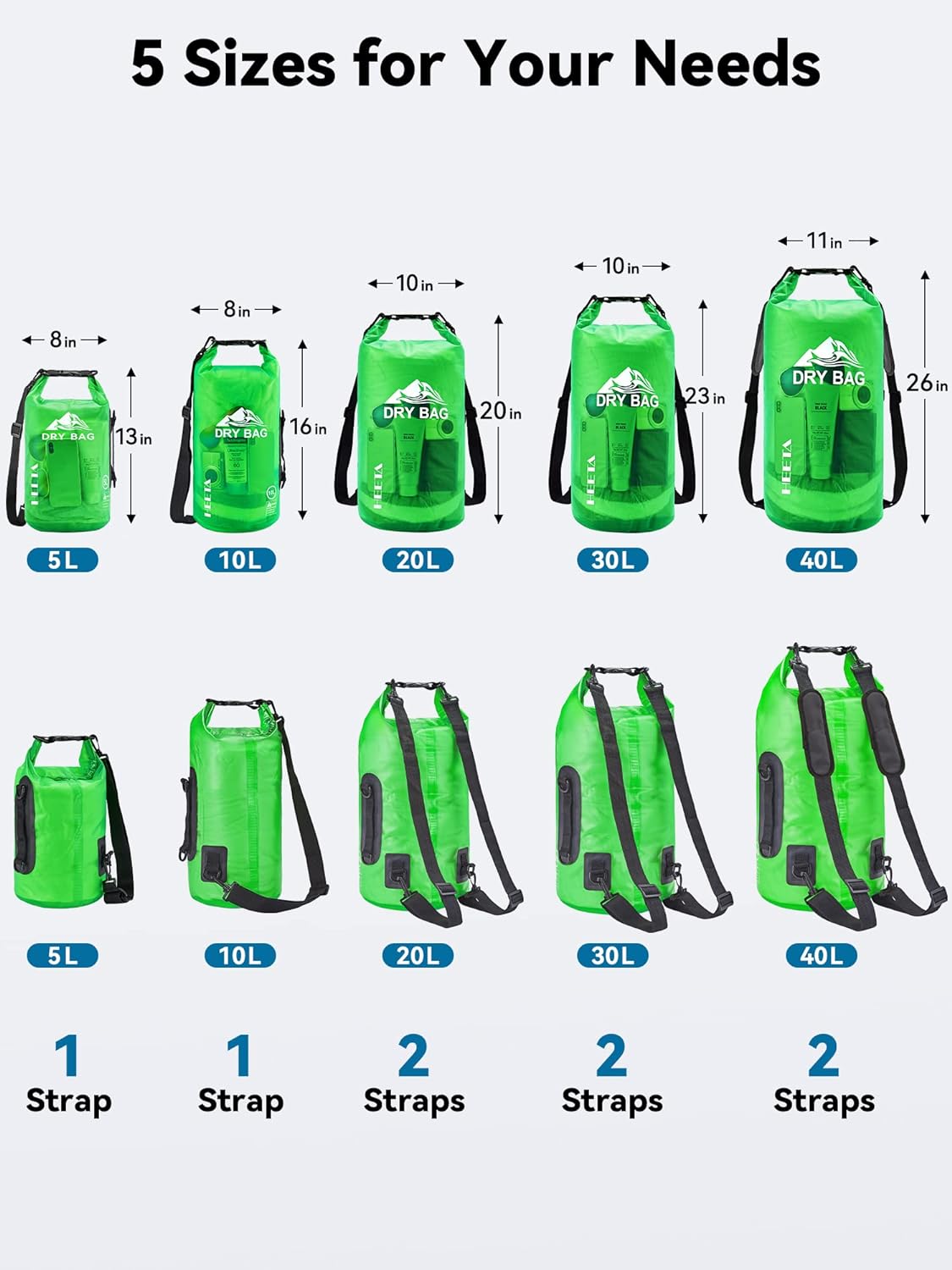 HEETA Dry Bag Waterproof Backpack with Phone Case 5L/10L/20L/30L/40L