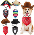 Eccliy 4 Sets Dog Costume Hat Bandana Pirate Cowboy Sombrero Tuxedo