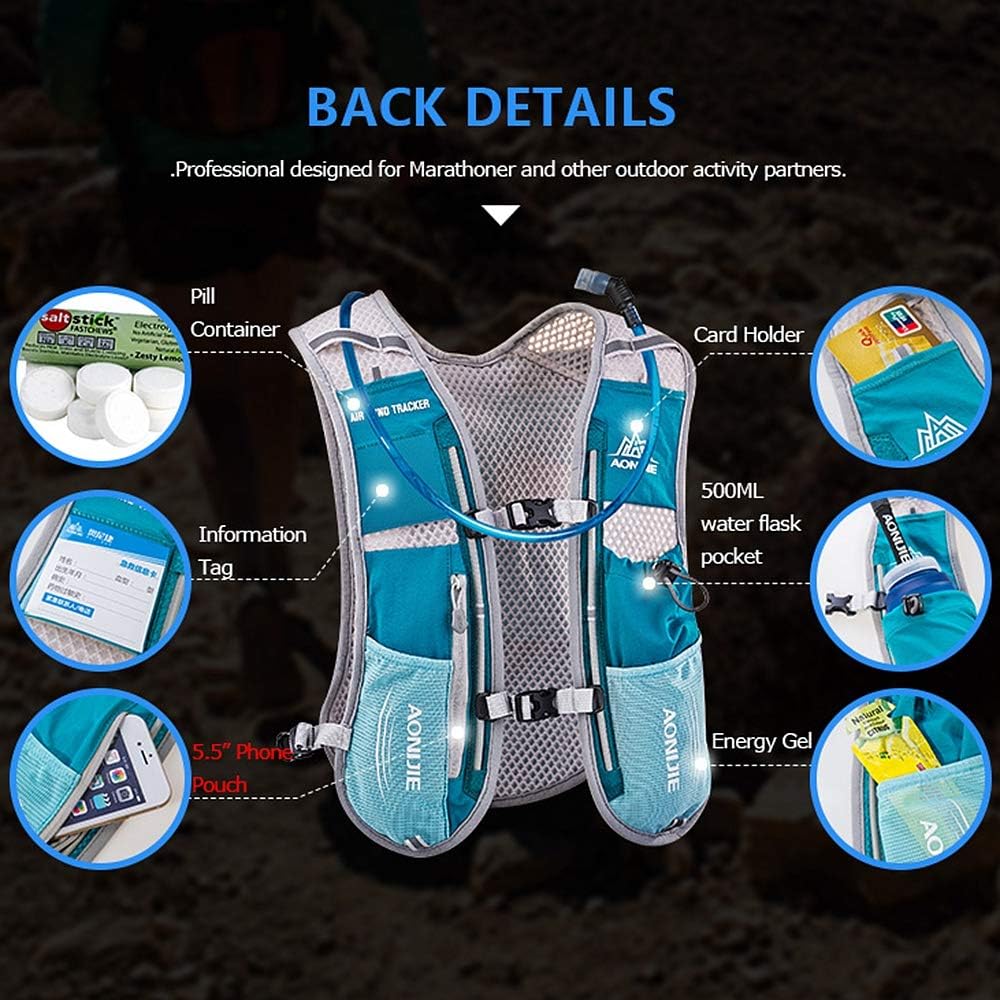 AONIJIE Hydration Vest Pack Backpack 5L 5.5L Marathoner Running Vest Race Hydration for Women and Men Trail Run Hiking Jogging