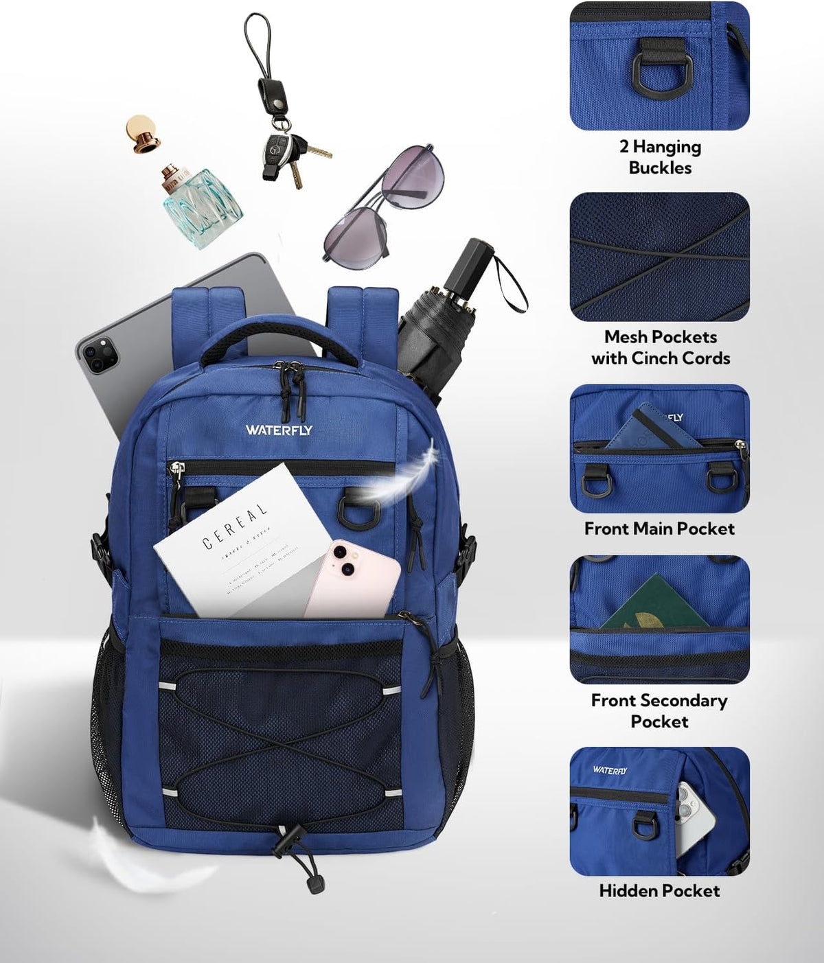 WATERFLY Travel Hiking Casual Backpack: 22L Lightweight Everyday Outdoor City Daypack College Bookbag for Women Men