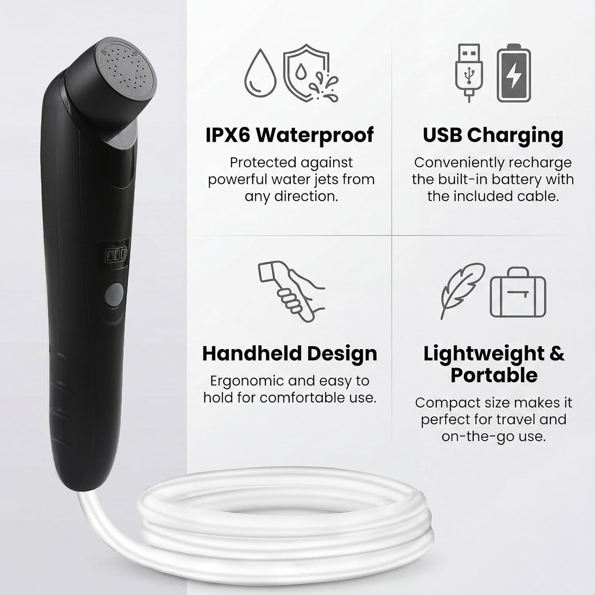 Portable Outdoor Shower, Handheld Electric Shower+8L Water Bag, IPX6 Waterproof, USB Charging, Compact and Lightweight, Suitable for Outdoor Camping, Beach Shower, Hiking, pet Bathroom