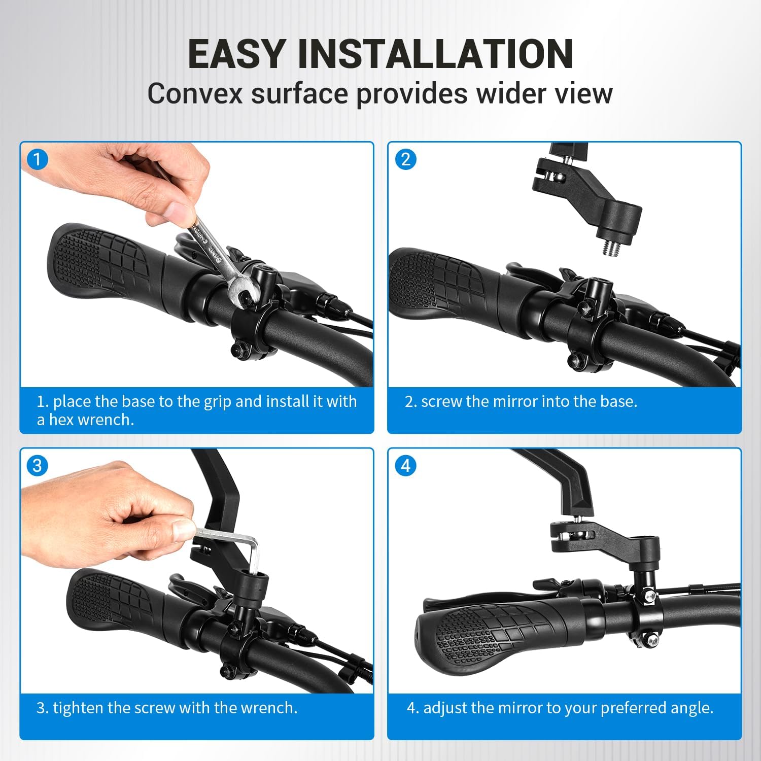 Zycle Bike Mirrors, EBike Mirrors for Handlebars, 360° Adjustable Bicycle Rear view Mirror, 22.2mm Diameter Universal Bike Accessories, 1 Pair, Black