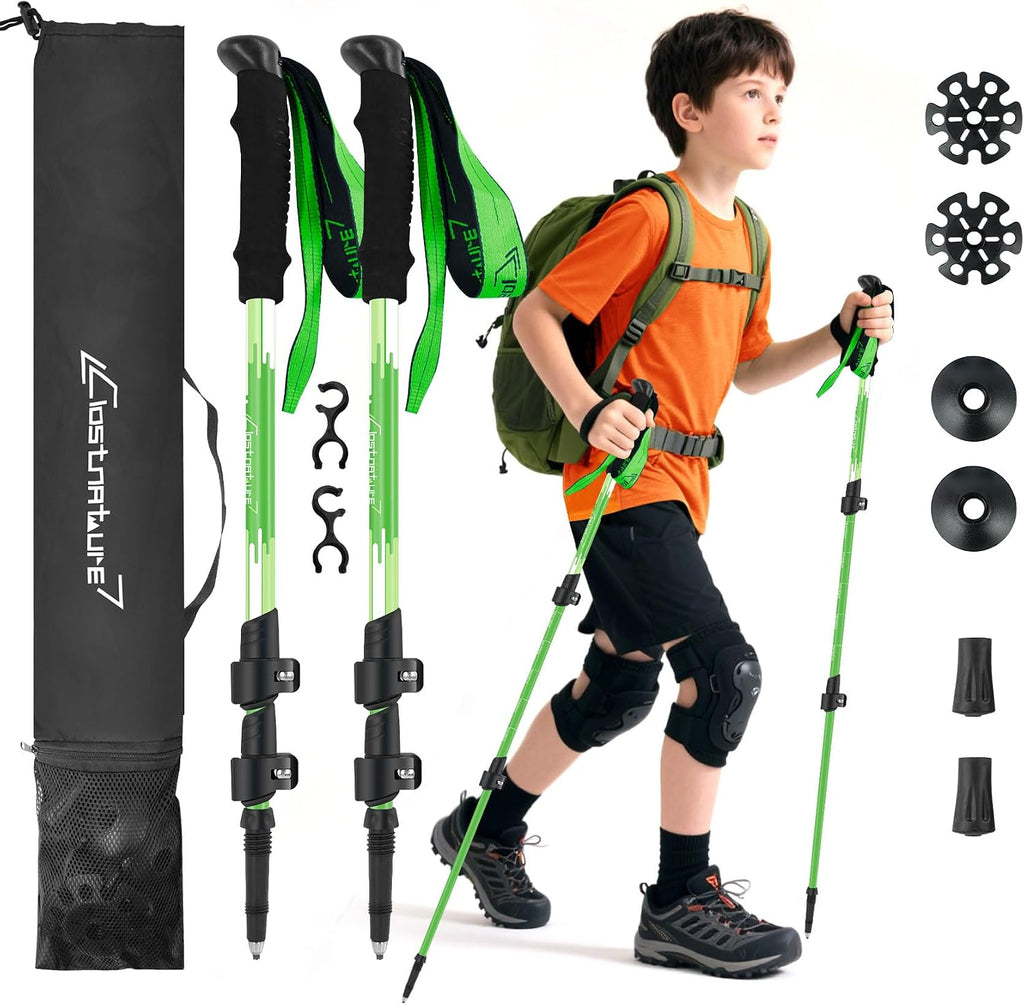 Clostnature Kids Trekking Poles for Hiking, 2 Pack Children Walking Sticks | Aluminum, Quick-Adjust, Telescopic, Ultralight, Compact, Retractable, Collapsible, Non-slip EVA Foam Grip, Ergonomic Grip
