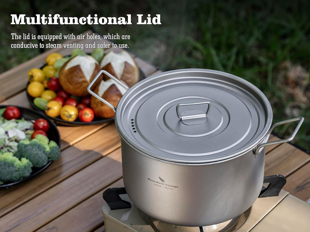 iBasingo 2.4L Titanium Pot with Lid Camping Cookware Ti2108C