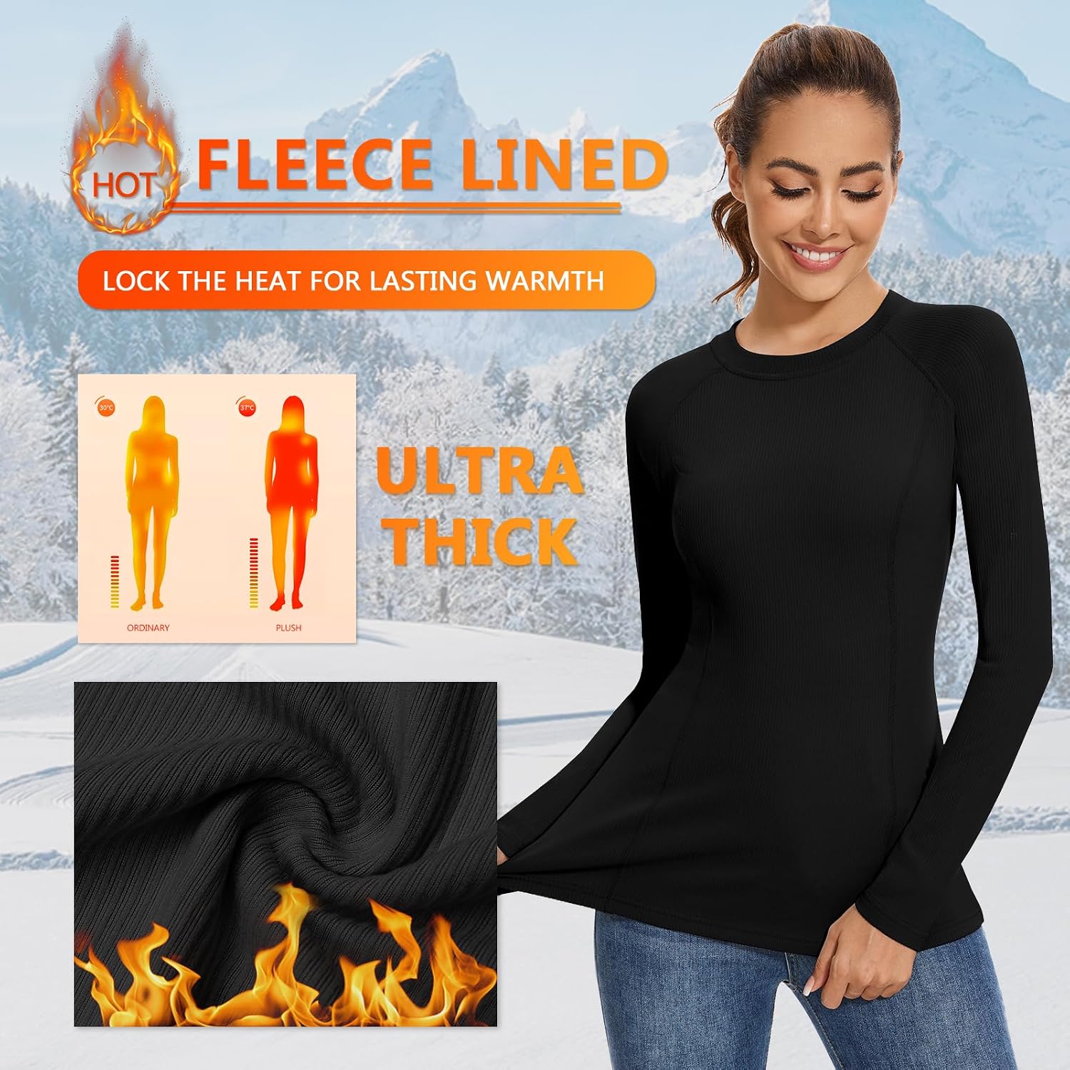 WOWENY Thermal Shirts for Women Fleece Long Sleeve Base Layer Top Winter