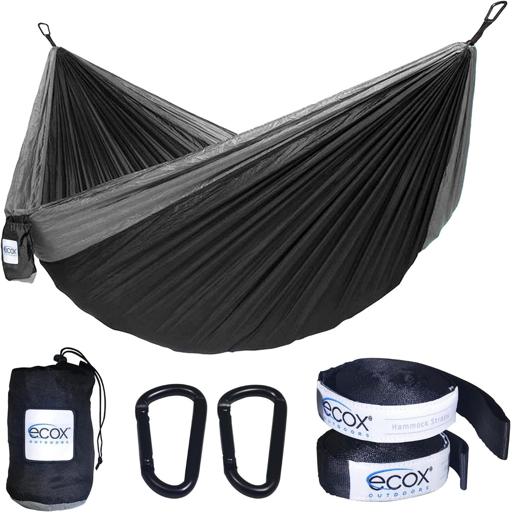 ecox Outdoors Parachute Hammock Single with 2 Tree Straps, Portable Lightweight Nylon Comfortable for Backpacking, Camping, Travel, Beach, Backyard, Patio, Hiking