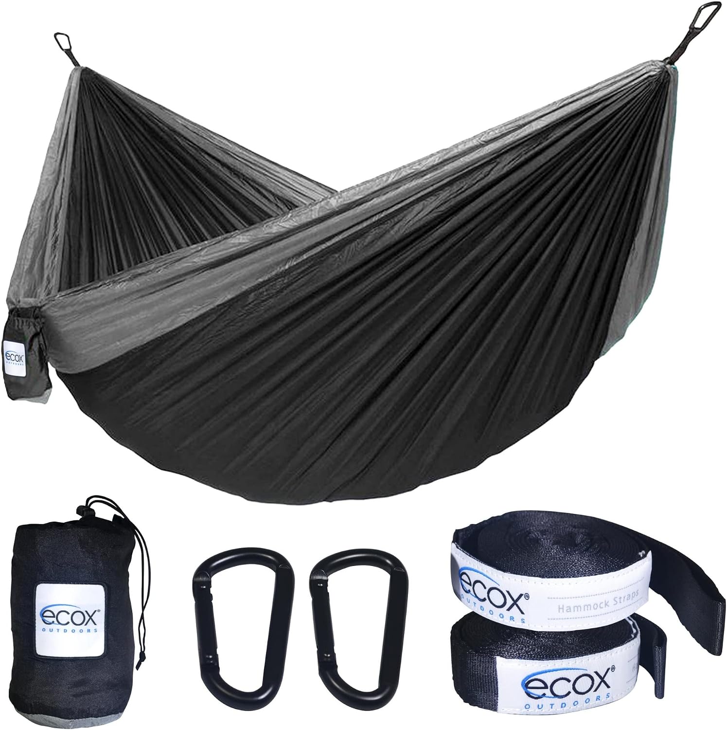 ecox Outdoors Parachute Hammock Single with 2 Tree Straps, Portable Lightweight Nylon Comfortable for Backpacking, Camping, Travel, Beach, Backyard, Patio, Hiking