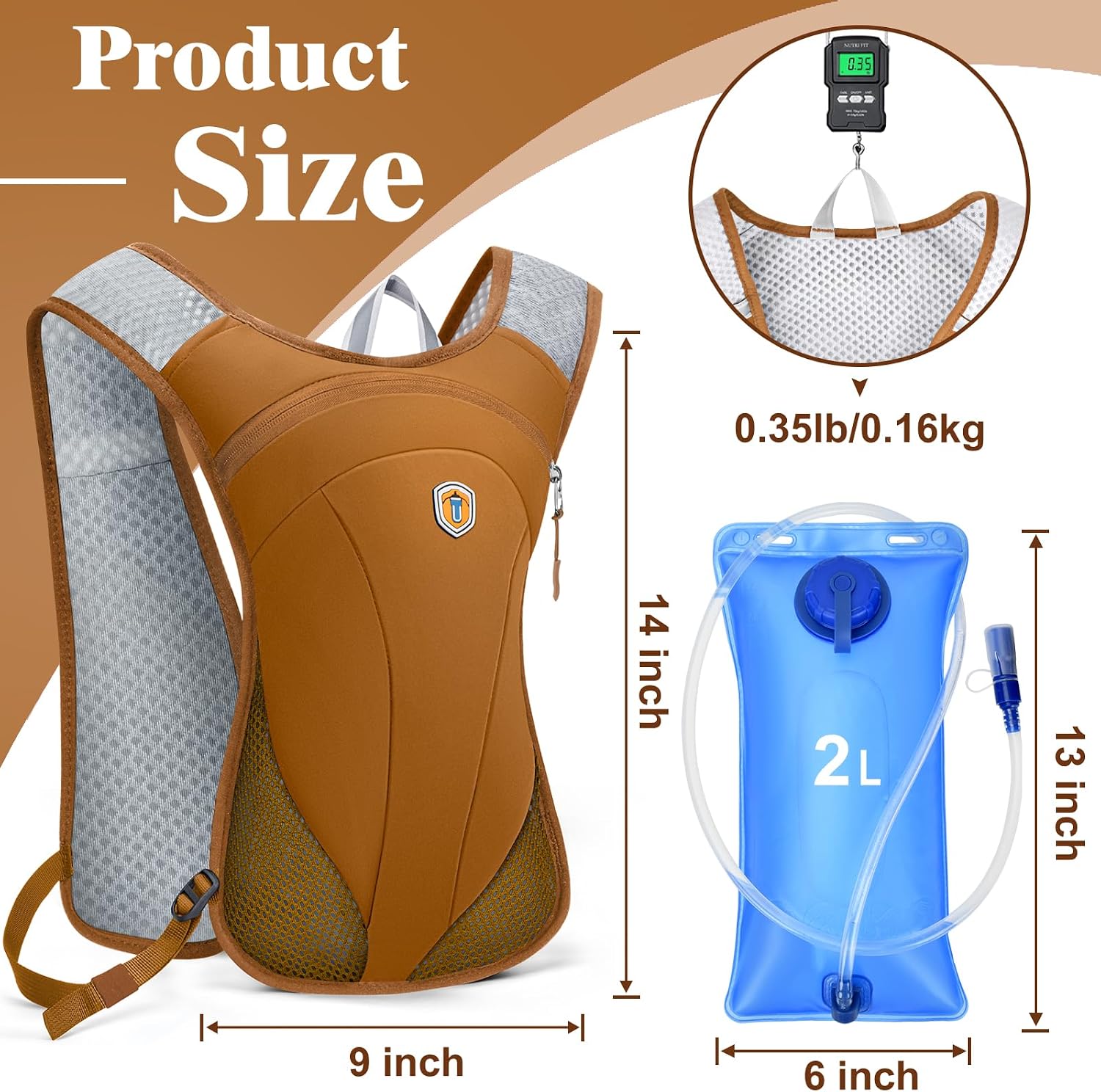 Hydration Backpack with 2L Water Bladder Bag, Lightweight and Breathable Running Vest for Men, Adjustable Chest Straps Water Pack for Cycling Hiking Climbing Outdoor