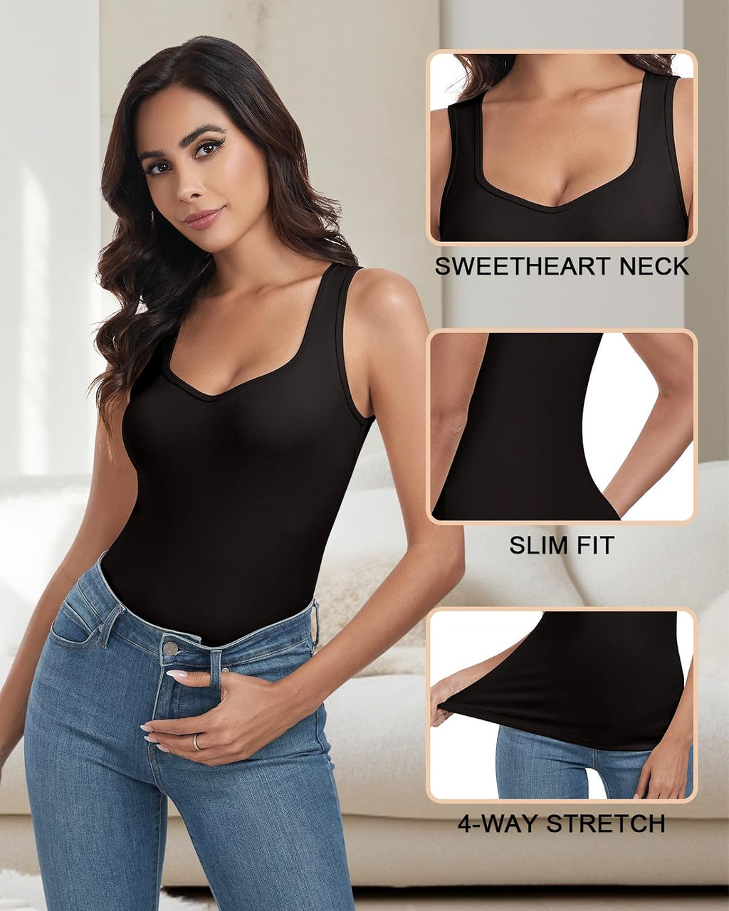WOWENY Thermal Fleece Tank Top for Women V Neck Sleeveless Shirts Camisole Warm Base Layer Cami Vest Underwear Tops