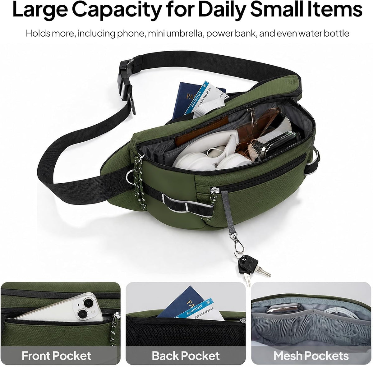 TOPEAST Fanny Pack 5L Large Capacity Waist Pack with Water Bottle Pocket