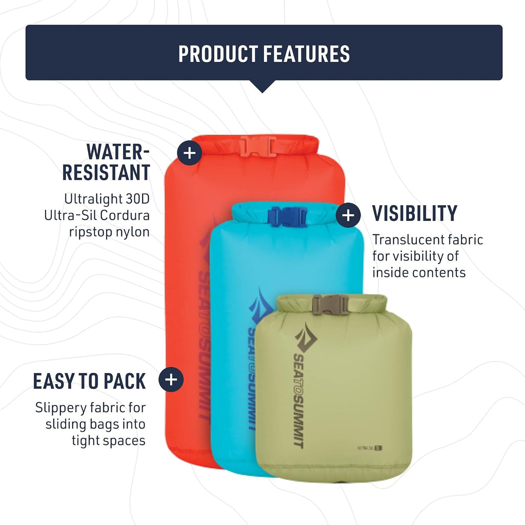 Sea to Summit Ultra-SIL Dry Bag Set, Waterproof Stuff Sack (3L, 5L, 8L)