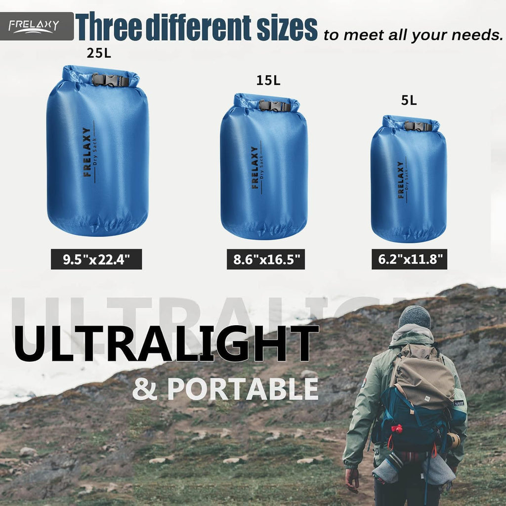 Frelaxy Waterproof Dry Bag 3 Pack, Lightweight Ripstop Dry Sack Set