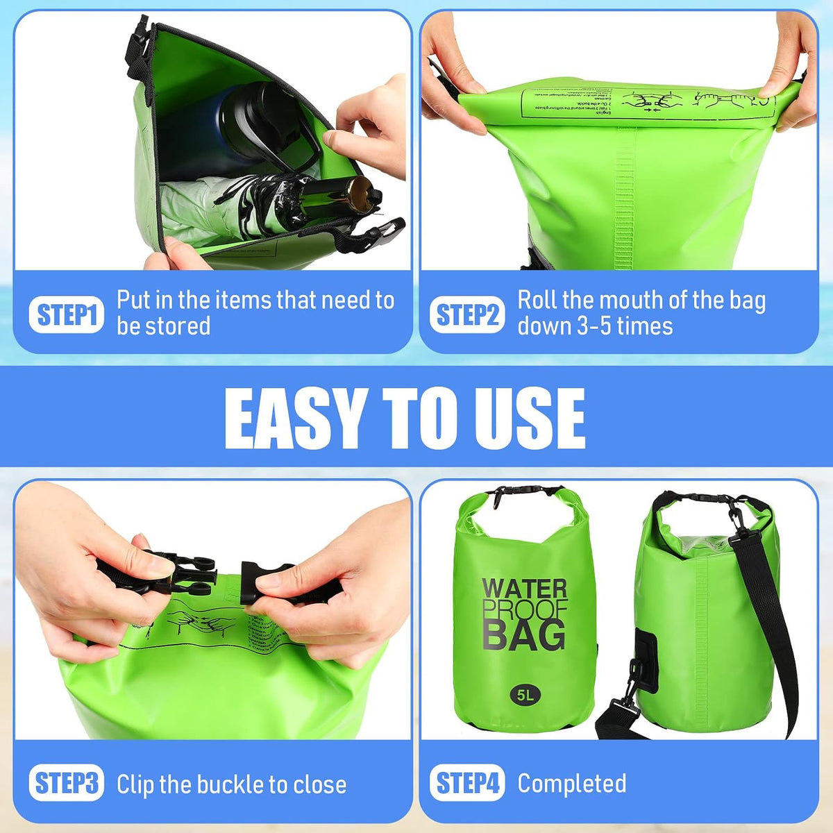 Jexine 10 Pack Dry Bag Waterproof, 5L Ultralight Dry Sacks Roll Top Storage Bag Backpack Camping Portable Outdoor Bags Keep Gear for Backpacking Kayaking Hiking Swimming Fishing Boating (Multicolor)