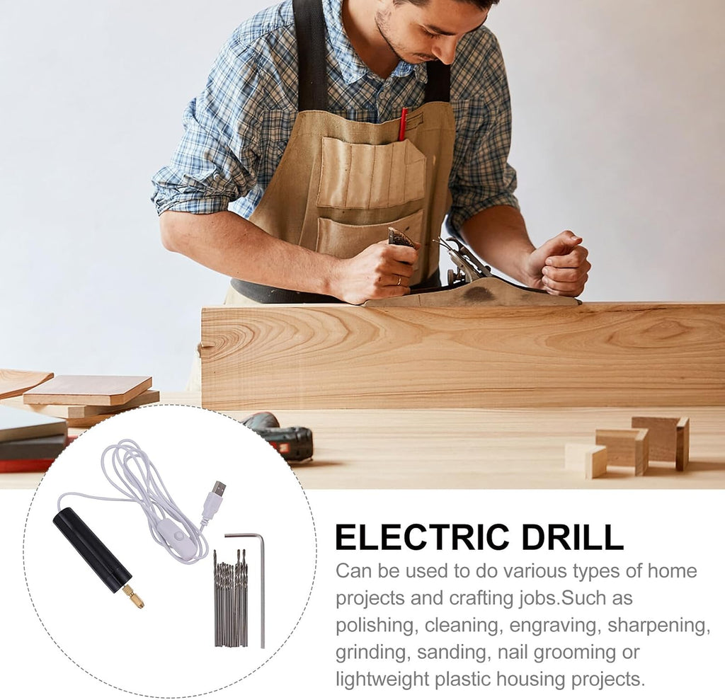Portable Mini Electric Drill 15 Piece USB Handheld Tool for Wood Stone