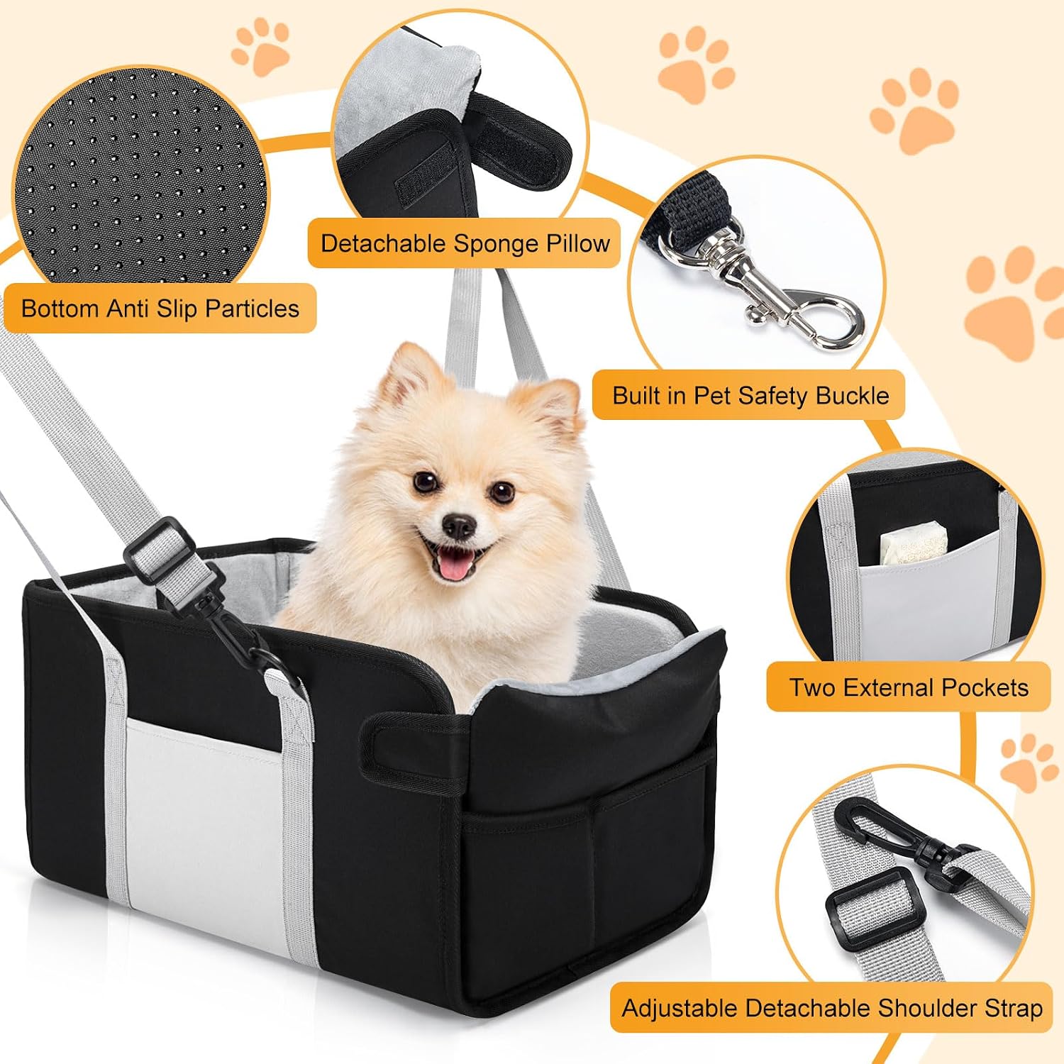 Portable Dog Car Seat for Small Dogs, Puppy Car Seat, Black