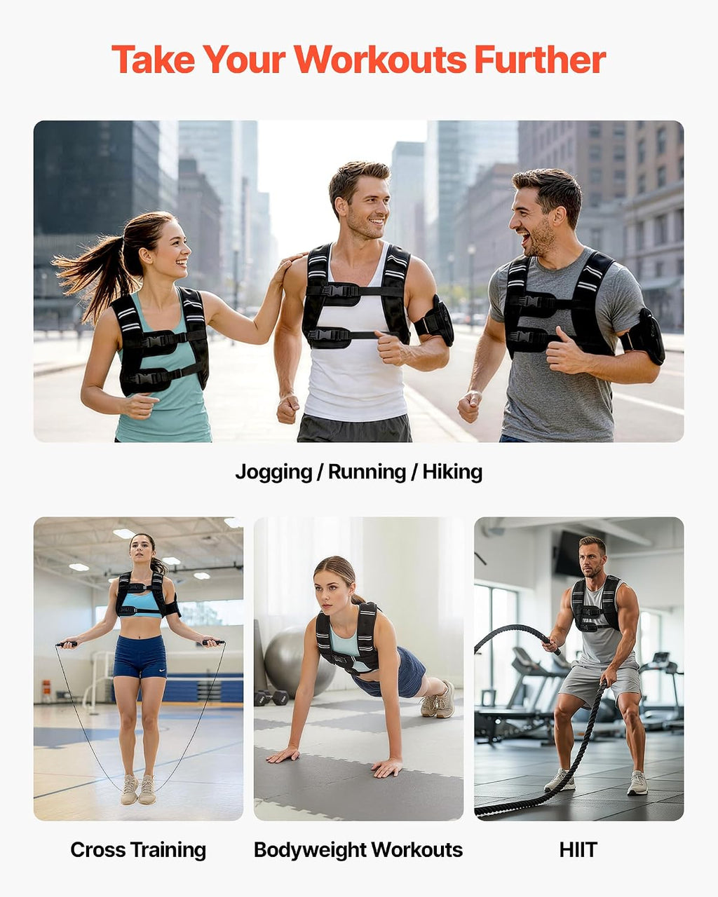 VEVOR Weighted Vest, 12/16/20/30 lbs Weight Vest with Reflective Stripe, Adjustable Buckle Body Weight Vest, Workout Equipment for Strength Training, Running, Jogging, Fitness, and Weight Loss