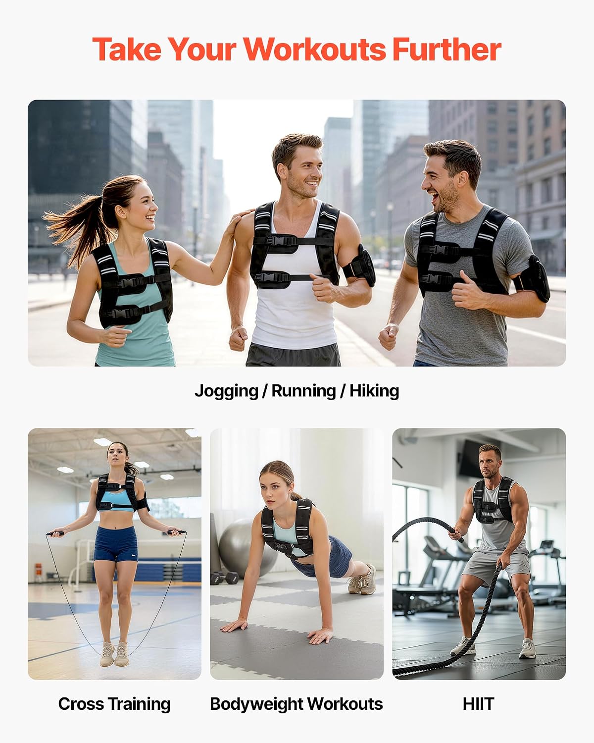 VEVOR Weighted Vest, 12/16/20/30 lbs Weight Vest with Reflective Stripe, Adjustable Buckle Body Weight Vest, Workout Equipment for Strength Training, Running, Jogging, Fitness, and Weight Loss