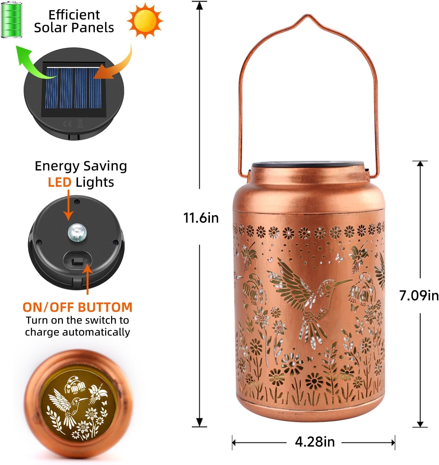 WACLSTDAY Hummingbird Solar Lanterns Outdoor Waterproof Garden Decor Birthday Gifts for Women Men Mom Hanging Solar Lights Metal Decoration Outside for Yard,Patio,Backyard,Porch,Easter