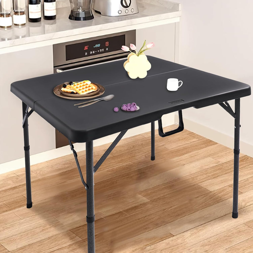 34" Square Folding Card Table,Fold-in-Half Utility Portable Table,Black