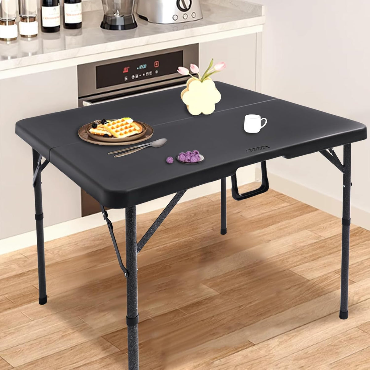 34" Square Folding Card Table,Fold-in-Half Utility Portable Table,Black