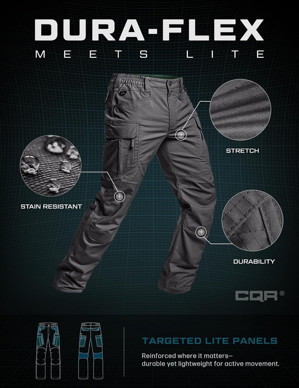 CQR Men's Flex Stretch Tactical Pants, Water Resistant Ripstop Cargo Pants, Lightweight EDC Outdoor Work Hiking Pants