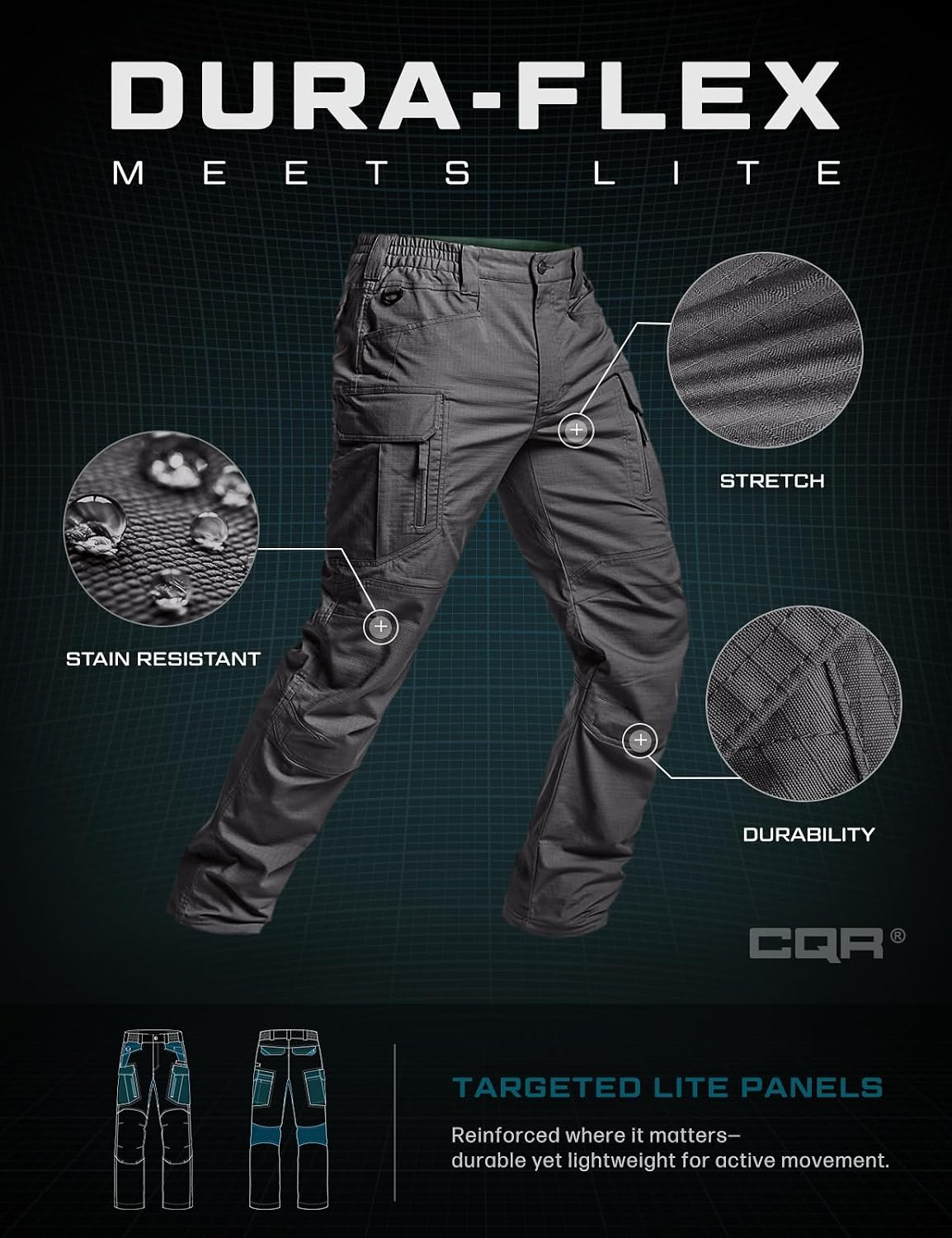 CQR Men's Flex Stretch Tactical Pants, Water Resistant Ripstop Cargo Pants, Lightweight EDC Outdoor Work Hiking Pants