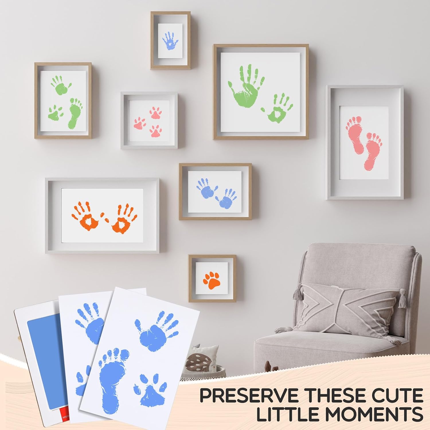 Jetec 8 Set Inkless Hand Footprint Paw Print Kit Ink Pad, 4 Colors