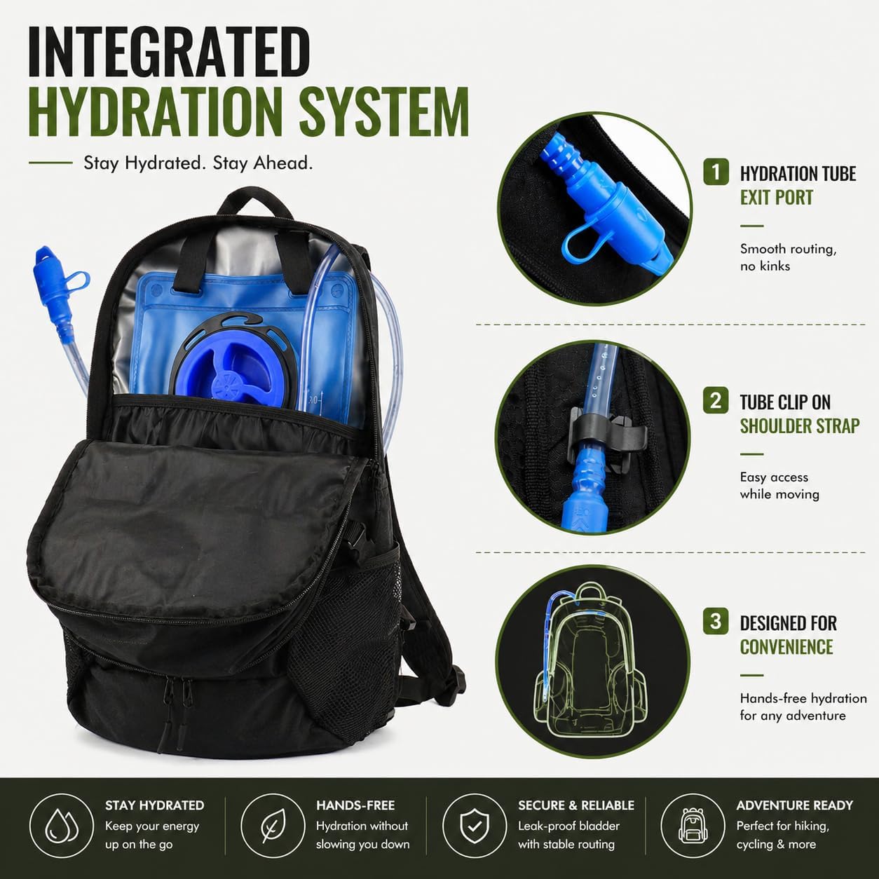 Zavothy 20L Multipurpose Hiking Backpack with 3L Water Bladder – Durable Hydration Backpack with Insulated Bladder Compartment, Hidden Helmet Holder & Rain Cover – for Hiking, Commuting, and Camping