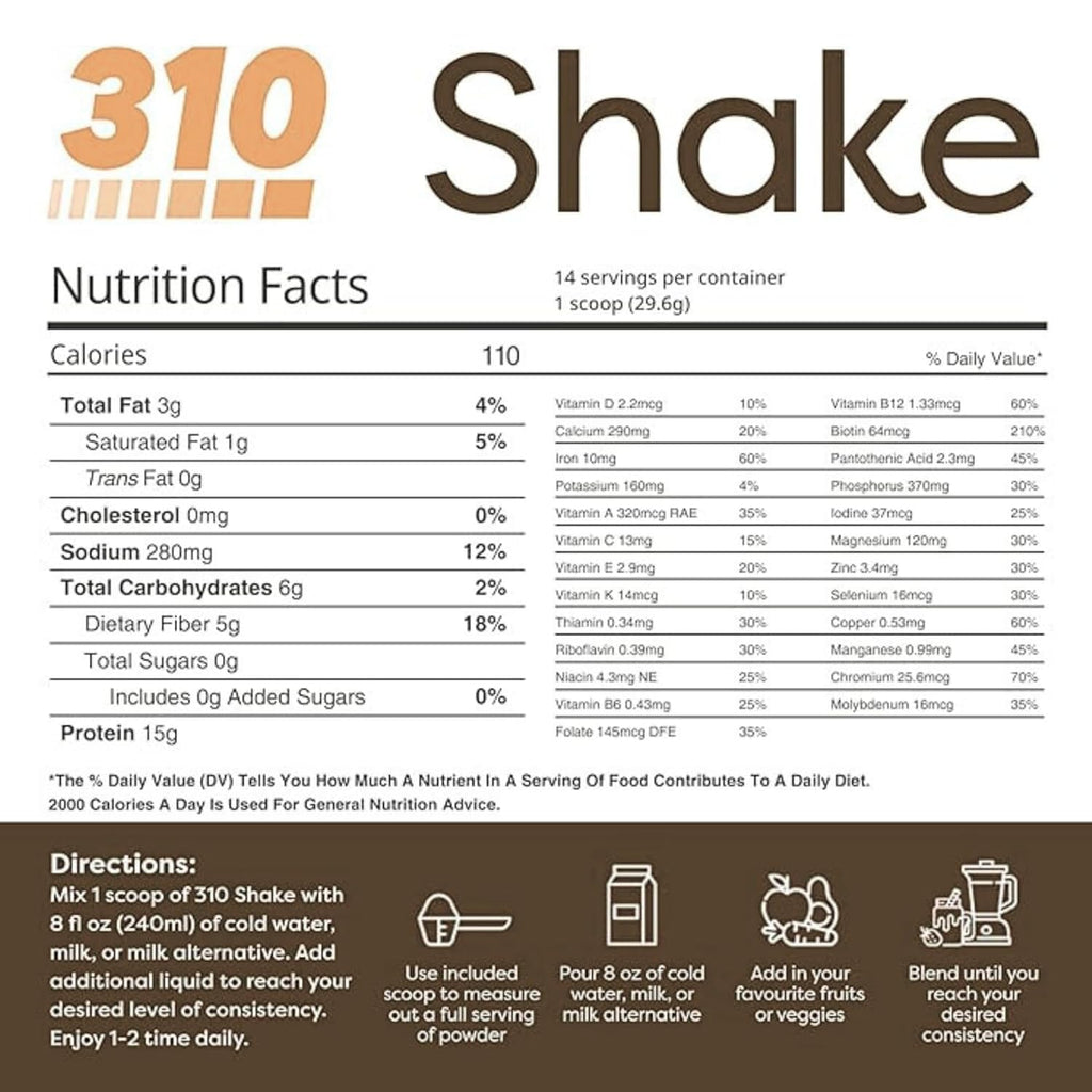 310 Nutrition All-In-One Meal Replacement Shake Powder - Mocha - 14 Srv